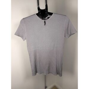 Giorgio Armani Borgonuovo 21 Grey Ribbed 100% Virgin Wool Keyhole Top Italy 46